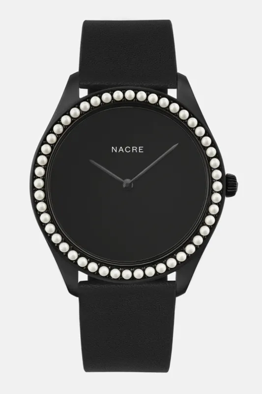 Lune 48 - Matte Black - Black Leather sold by Nacre Watches