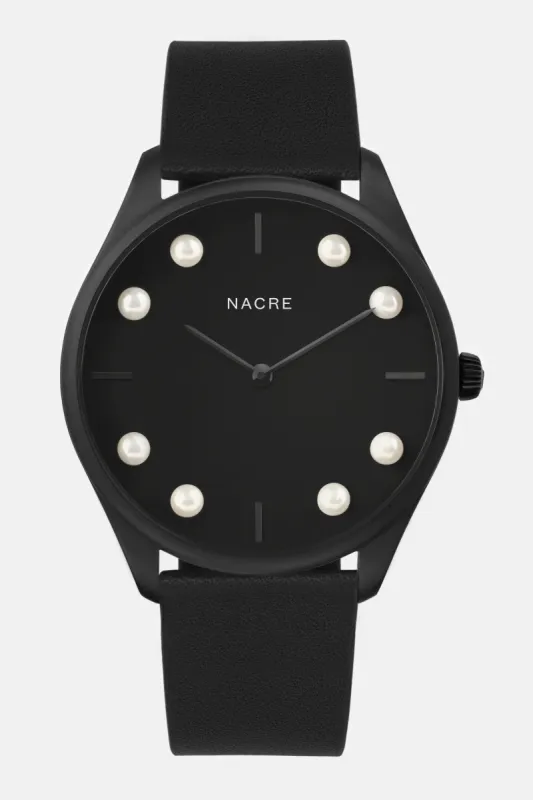 Lune 8 - Matte Black - Black Leather sold by Nacre Watches