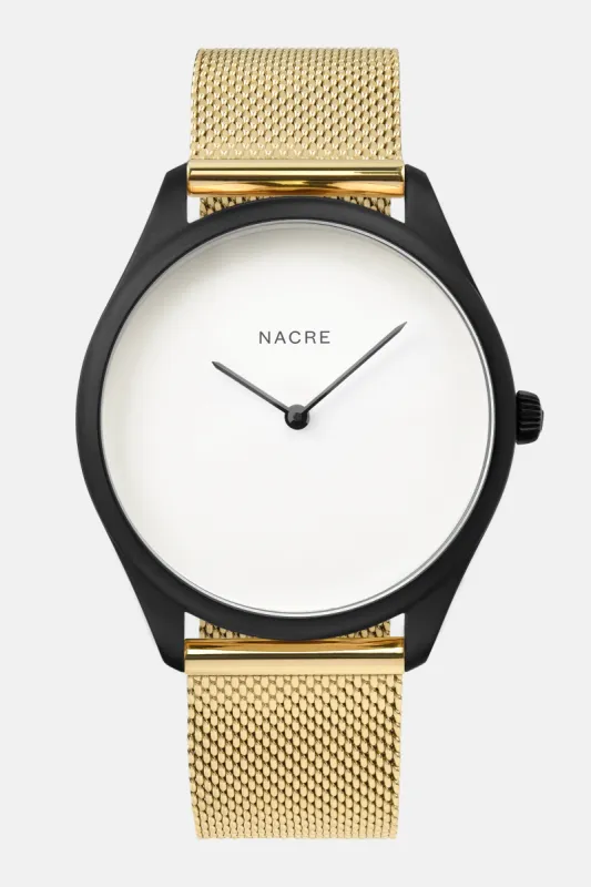 Lune - Matte Black - Gold Mesh sold by Nacre Watches