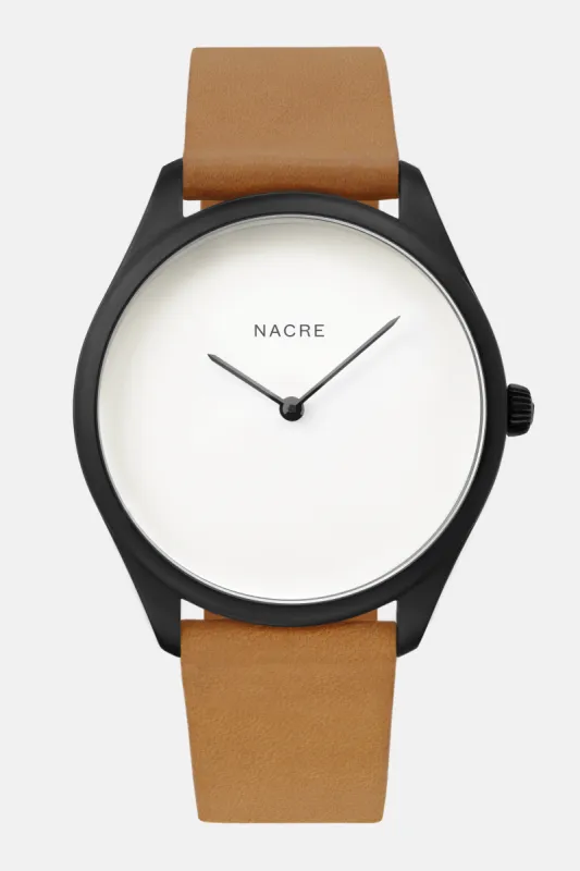 Lune - Matte Black - Natural Leather sold by Nacre Watches