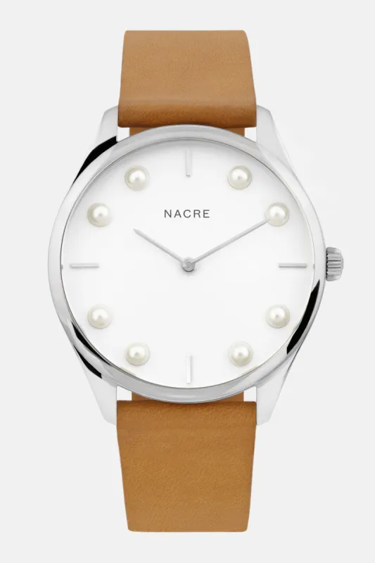 Lune 8 - Stainless Steel - Natural Leather sold by Nacre Watches