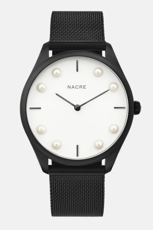 Lune 8 - Matte Black and White - Matte Black Mesh sold by Nacre Watches