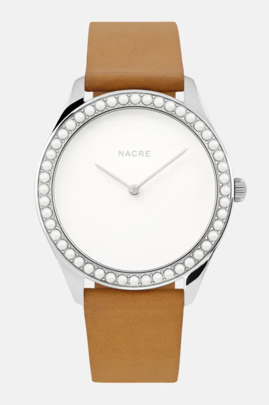 Lune 48 - Stainless Steel - Natural Leather sold by Nacre Watches