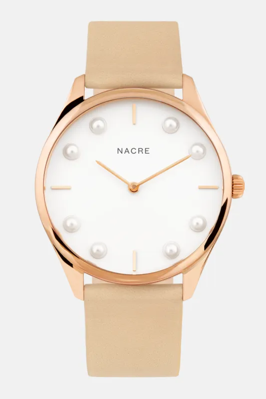 Lune 8 - Rose Gold and White - Sand Leather sold by Nacre Watches