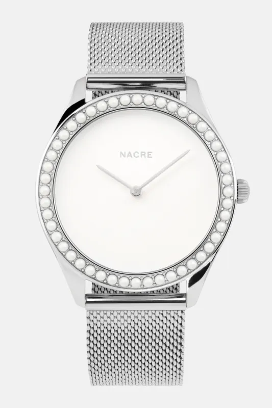 Lune 48 - Stainless Steel - Stainless Steel Mesh sold by Nacre Watches