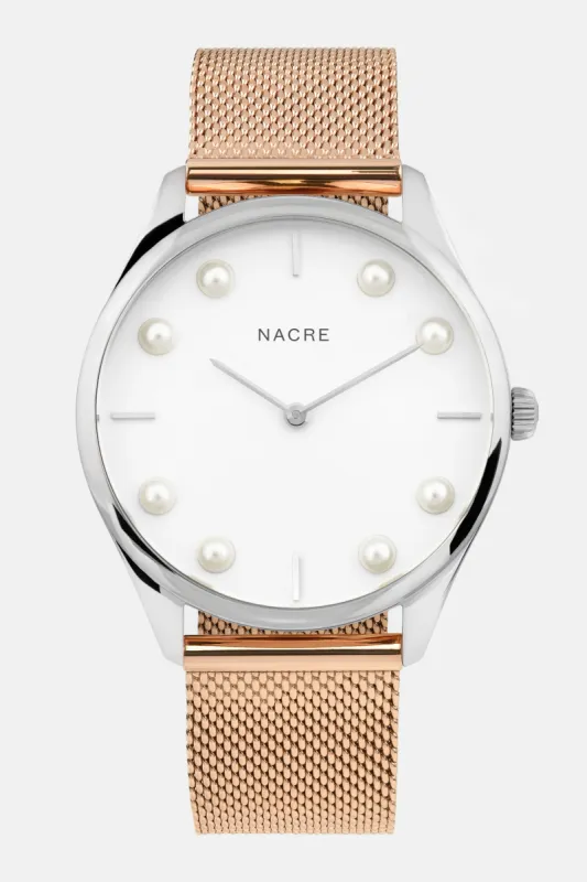 Lune 8 - Stainless Steel - Rose Gold Mesh sold by Nacre Watches