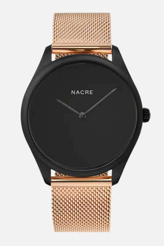 Lune Eclipse - Matte Black - Rose Gold Mesh sold by Nacre Watches