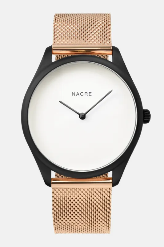 Lune - Matte Black - Rose Gold Mesh sold by Nacre Watches