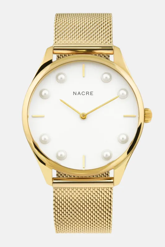 Lune 8 - Gold and White - Gold Mesh sold by Nacre Watches