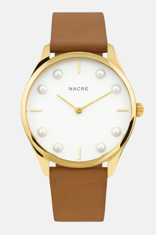 Lune 8 - Gold and White - Saddle Leather sold by Nacre Watches