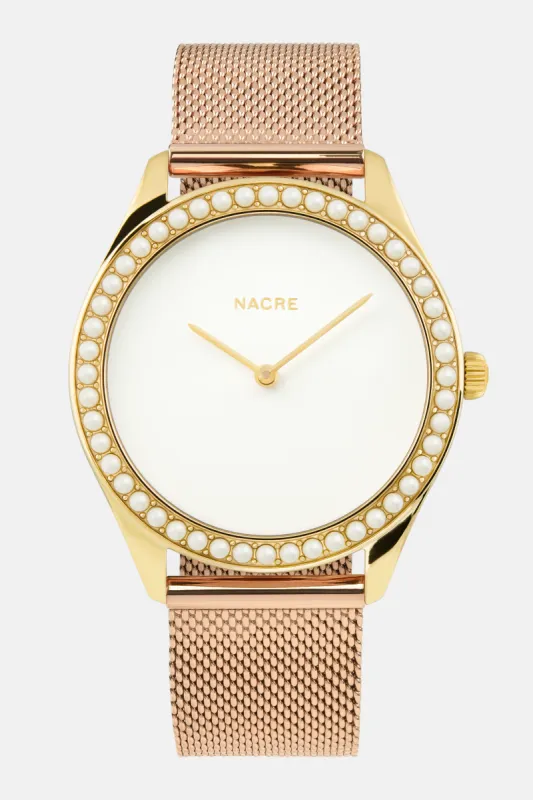 Lune 48 - Gold - Rose Gold Mesh sold by Nacre Watches