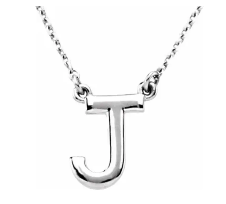 Sterling Silver Block Initial J 16" Inch Necklace sold by Nacre Watches