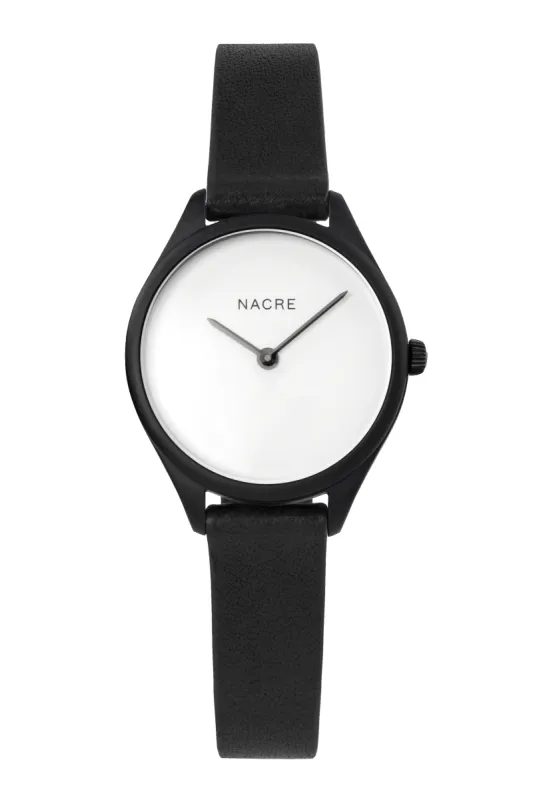 Mini Lune - Matte Black - Black Leather sold by Nacre Watches