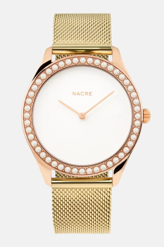 Lune 48 - Rose Gold - Gold Mesh sold by Nacre Watches