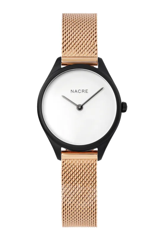 Mini Lune - Matte Black - Rose Gold Mesh sold by Nacre Watches