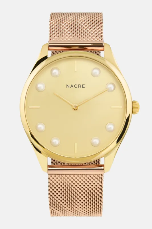 Lune 8 - Gold - Rose Gold Mesh sold by Nacre Watches
