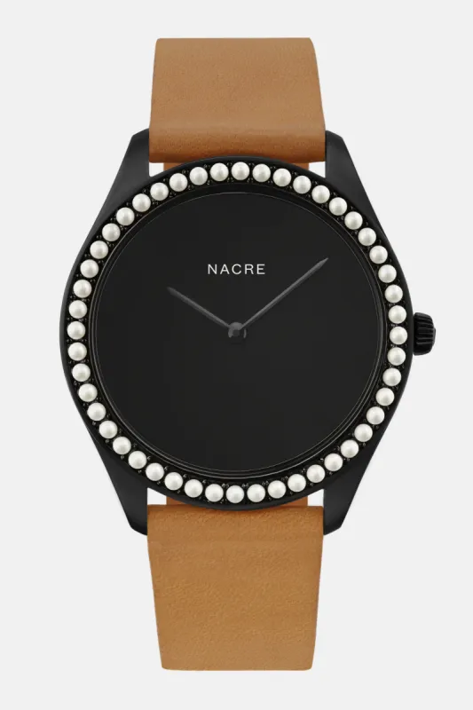 Lune 48 - Matte Black - Natural Leather sold by Nacre Watches