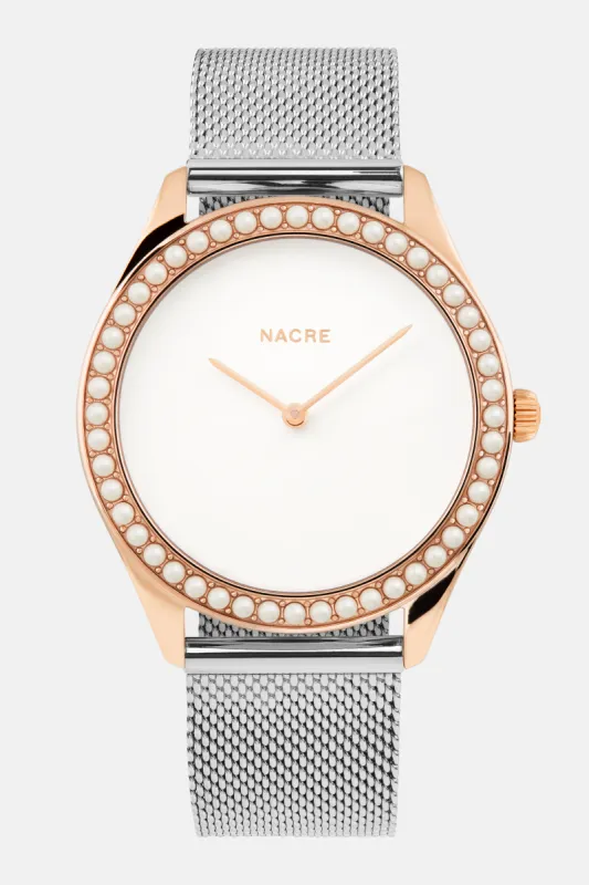 Lune 48 - Rose Gold - Stainless Steel Mesh sold by Nacre Watches