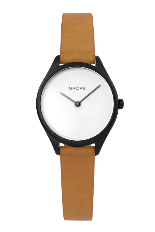 Mini Lune - Matte Black - Natural Leather sold by Nacre Watches