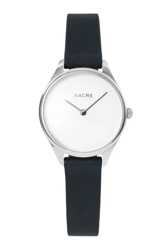 Mini Lune - Stainless Steel - Navy Leather sold by Nacre Watches