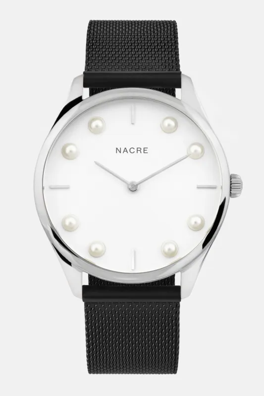 Lune 8 - Stainless Steel - Matte Black Mesh sold by Nacre Watches