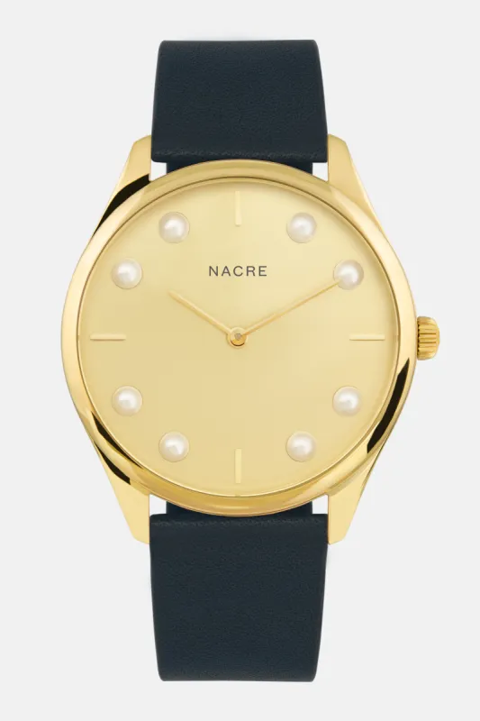 Lune 8 - Gold - Navy Leather sold by Nacre Watches