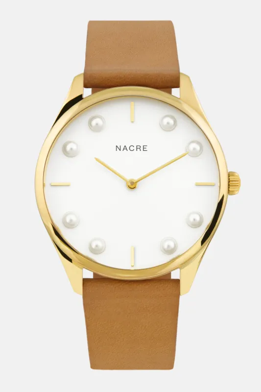 Lune 8 - Gold and White - Natural Leather sold by Nacre Watches