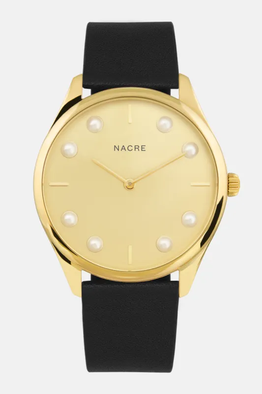 Lune 8 - Gold - Black Leather sold by Nacre Watches