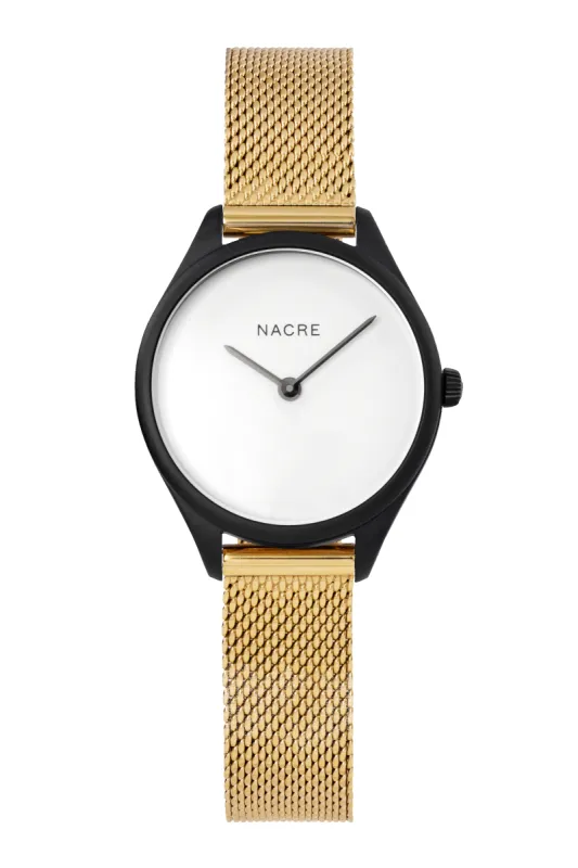 Mini Lune - Matte Black - Gold Mesh sold by Nacre Watches