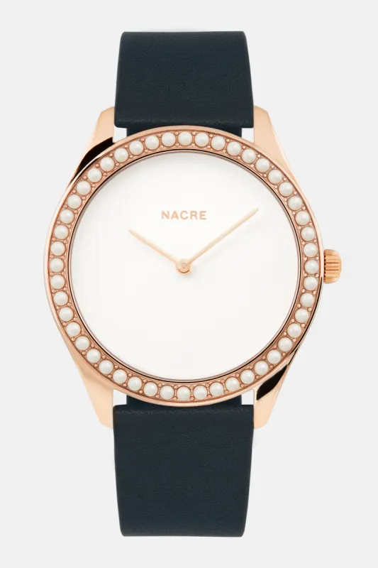 Lune 48 - Rose Gold - Navy Leather sold by Nacre Watches