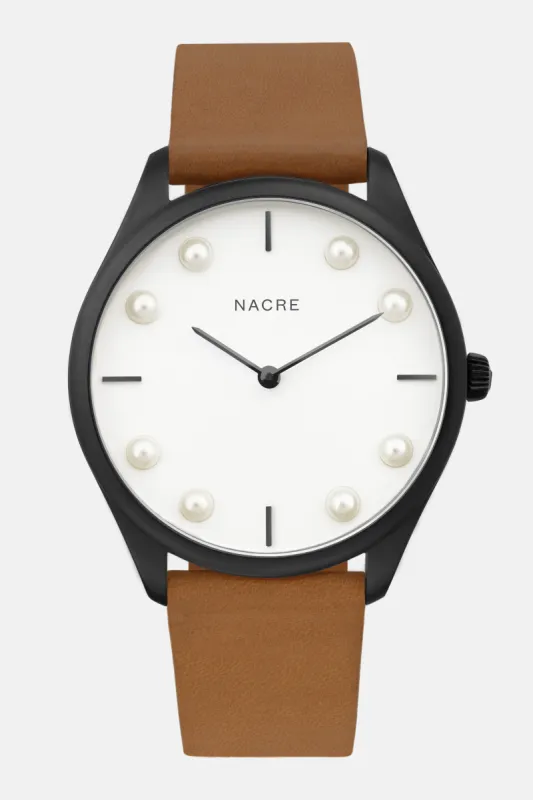Lune 8 - Matte Black and White - Saddle Leather sold by Nacre Watches