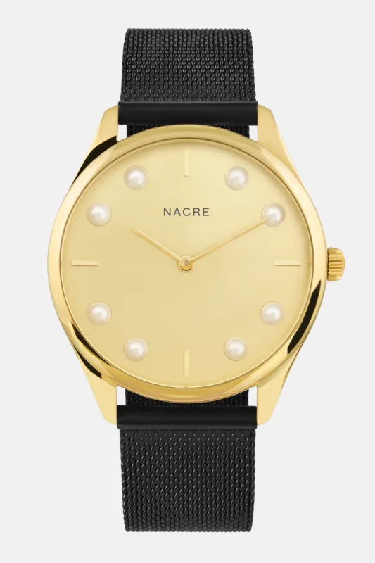 Lune 8 - Gold - Matte Black Mesh sold by Nacre Watches