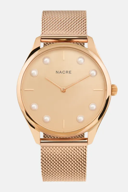 Lune 8 - Rose Gold - Rose Gold Mesh sold by Nacre Watches