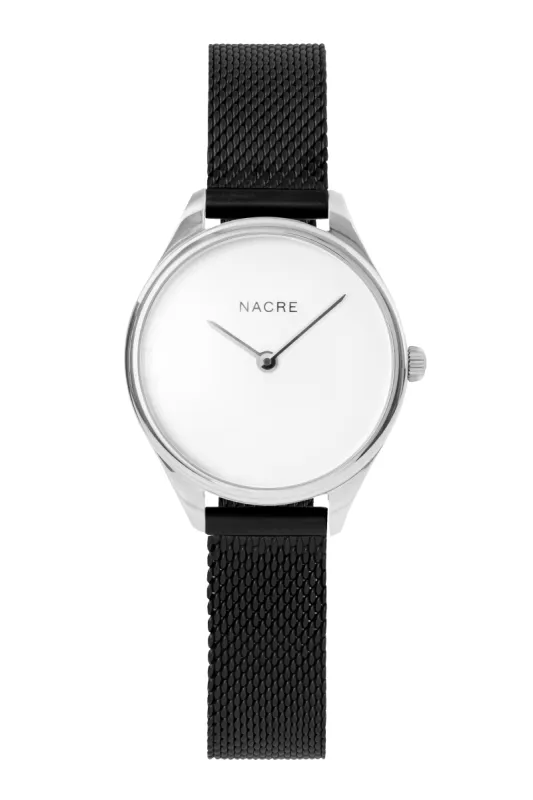 Mini Lune - Stainless Steel - Matte Black Mesh sold by Nacre Watches