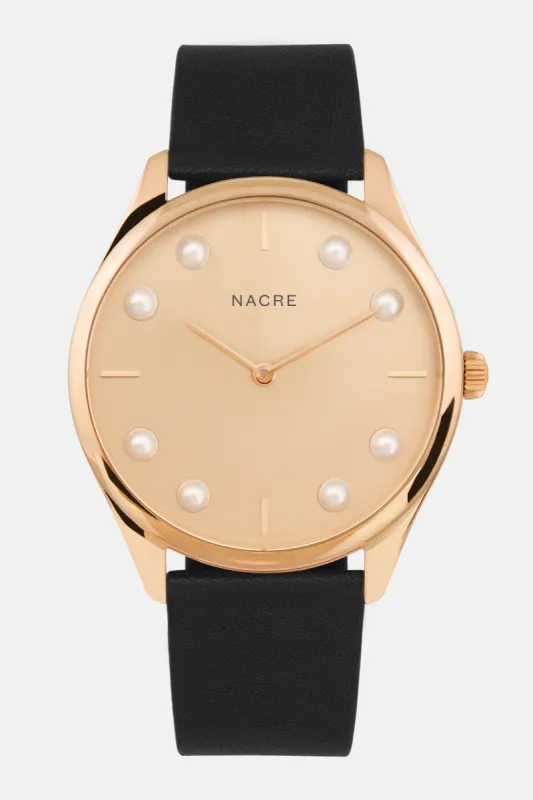 Lune 8 - Rose Gold - Black Leather sold by Nacre Watches