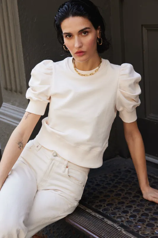 The Just Enough Puff Short Sleeve Sweatshirt in Cream sold by Sold Out NYC