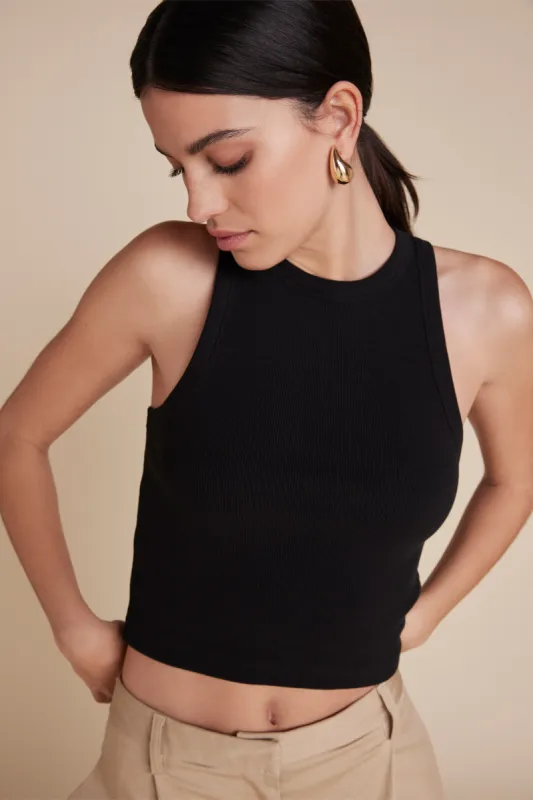The Cropped Not So Basic Tank in Black sold by Sold Out NYC