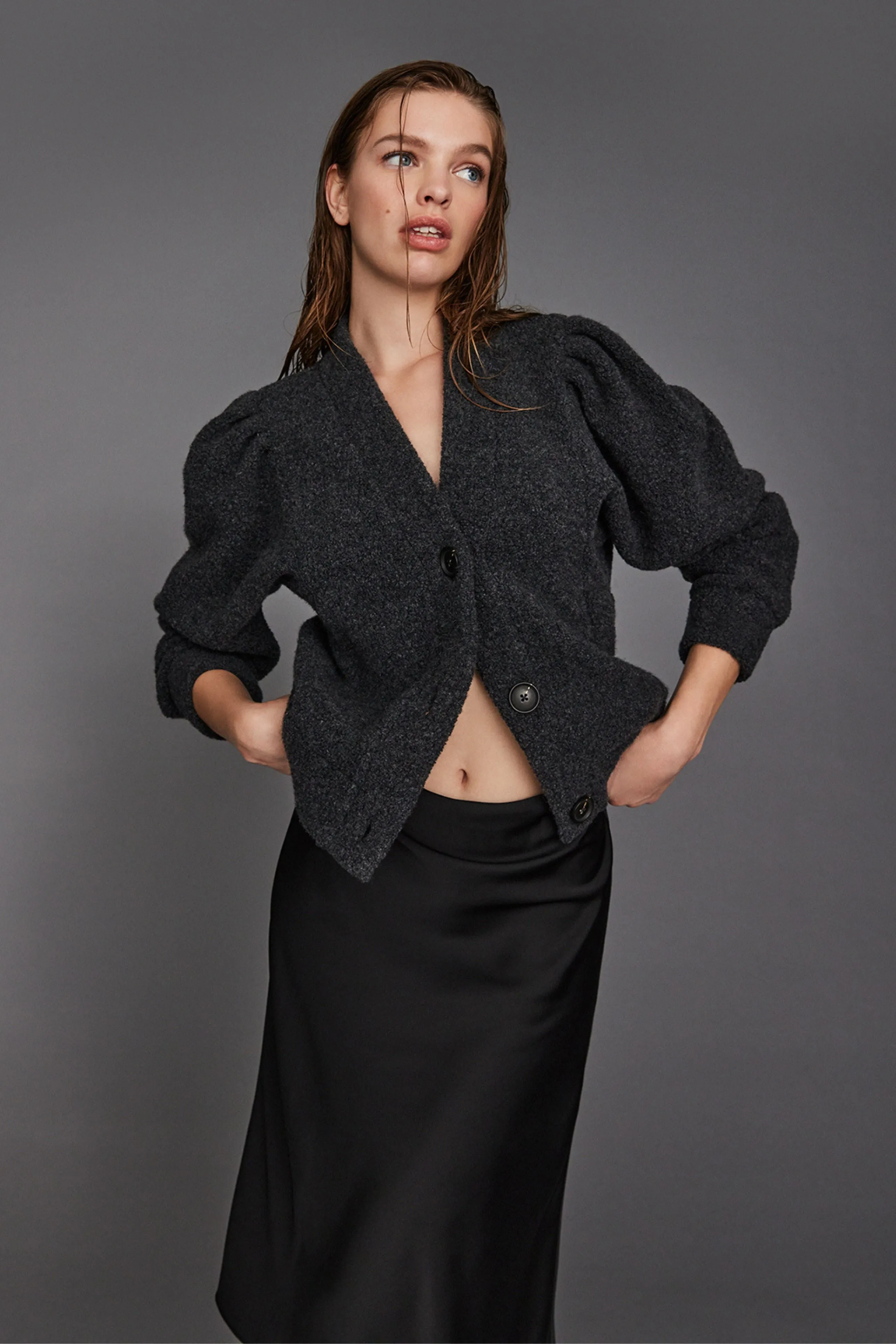 The Yay To Bouclé Jacket In Charcoal sold by Sold Out NYC product image thumbnail 3