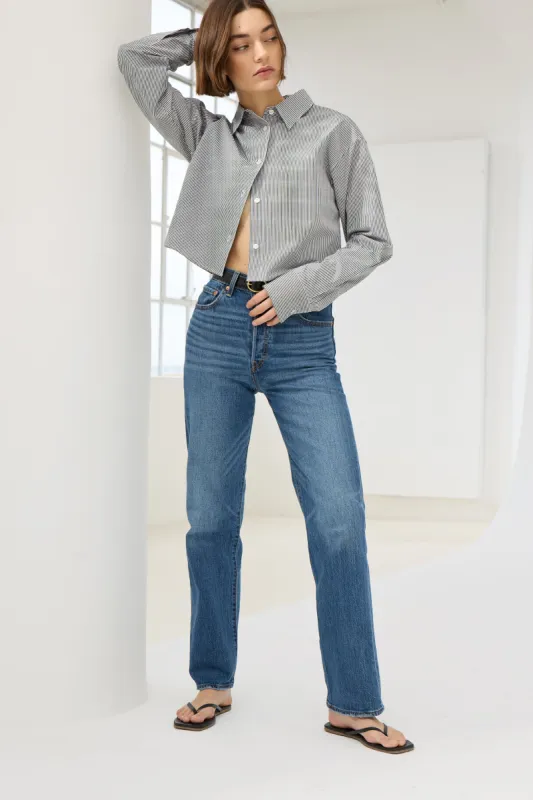 The Cropped Everything Shirt in Black Micro Stripe sold by Sold Out NYC