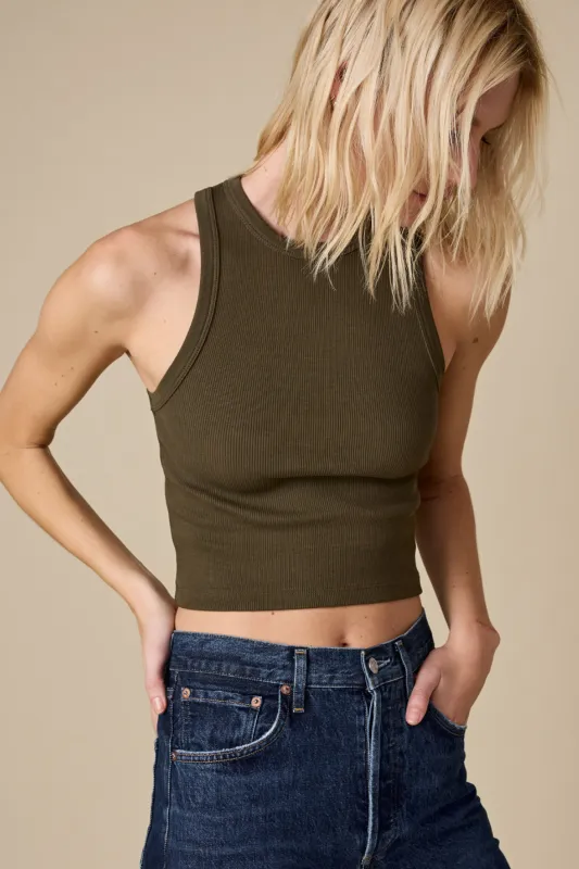 The Cropped Not So Basic Tank in Olive sold by Sold Out NYC