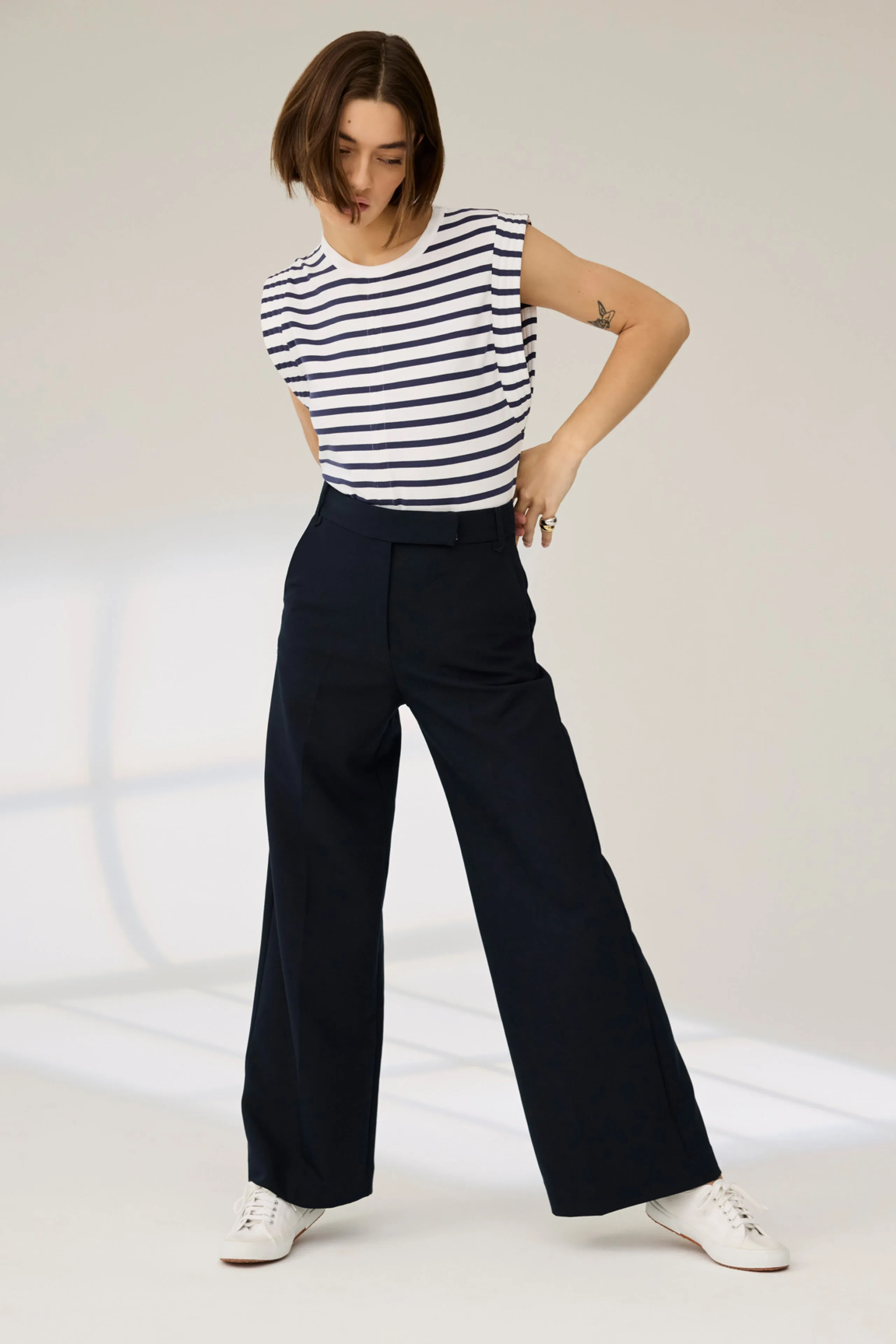 The Gimme That Shoulder Tee in Navy Stripe sold by Sold Out NYC product image thumbnail 2