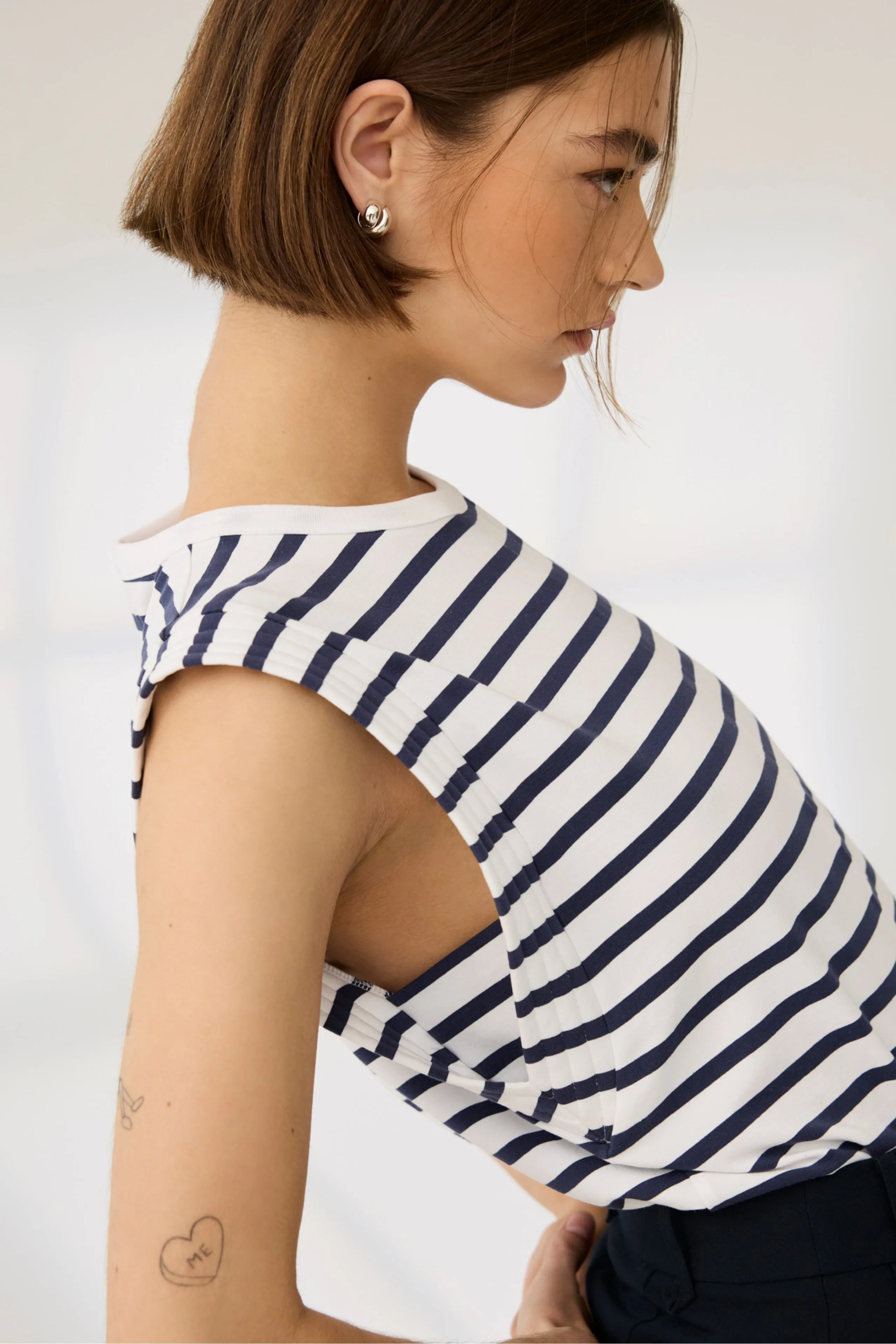 The Gimme That Shoulder Tee in Navy Stripe sold by Sold Out NYC product image thumbnail 5