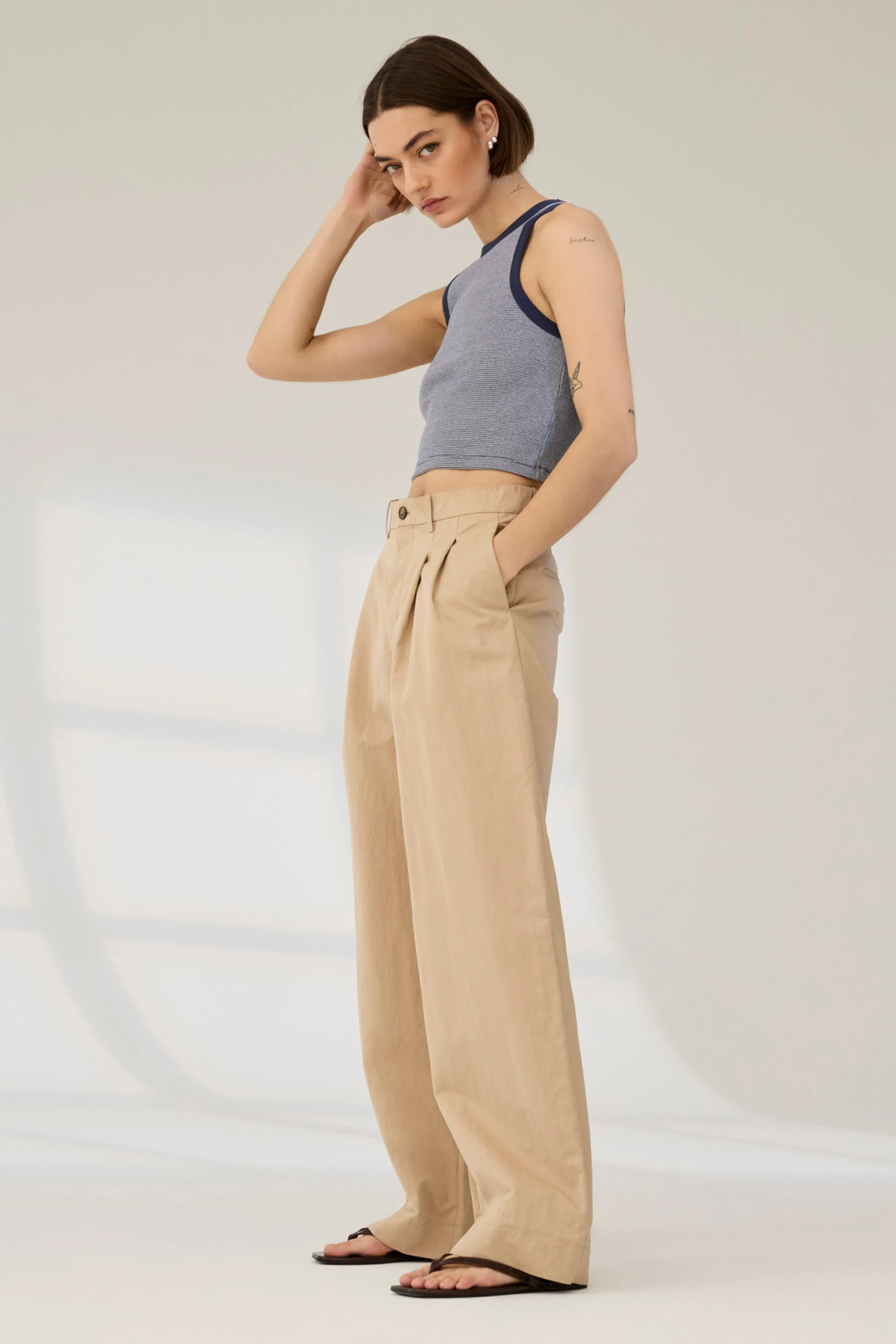 The Cropped Not So Basic Tank in Navy Micro Stripe sold by Sold Out NYC product image thumbnail 3