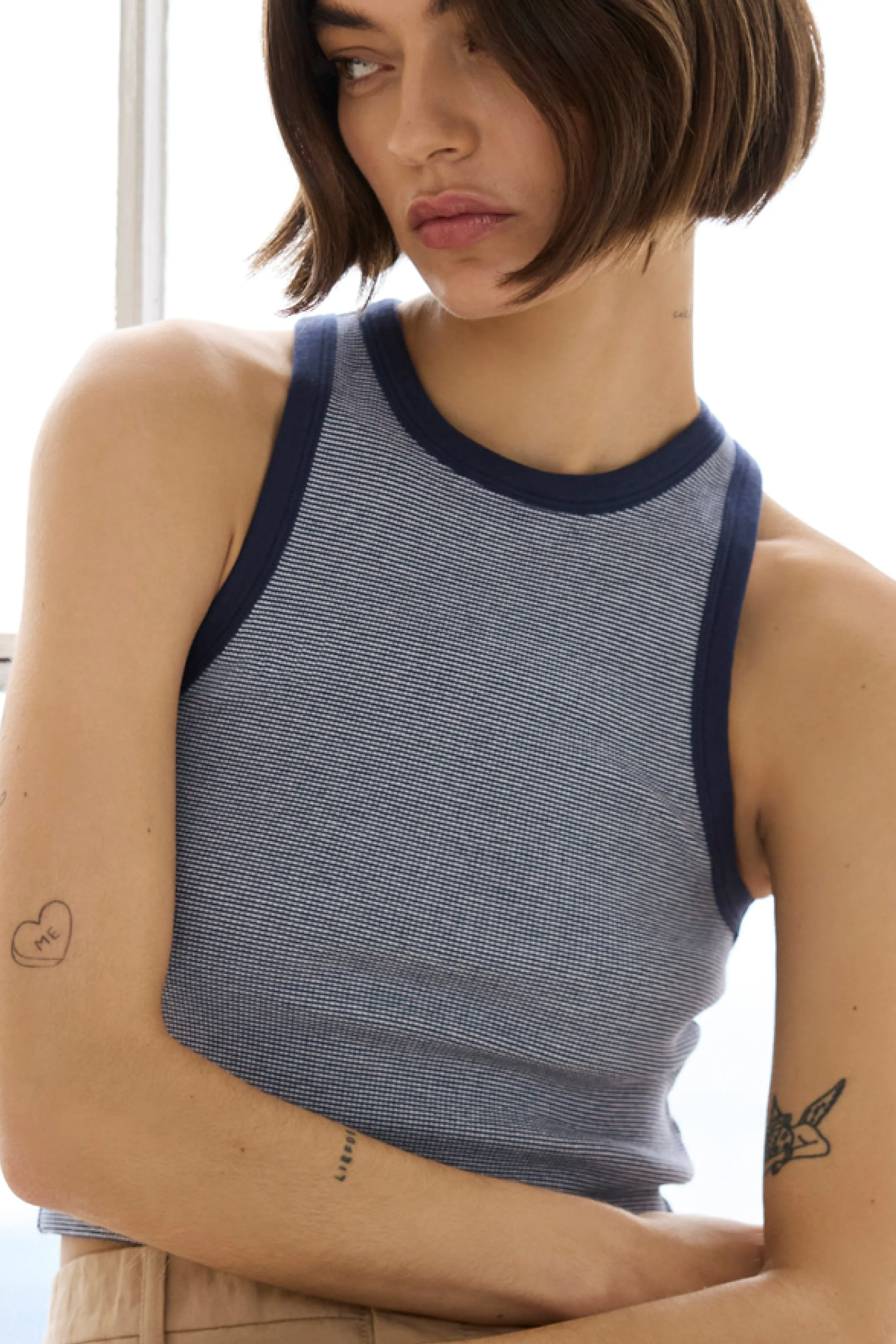 The Cropped Not So Basic Tank in Navy Micro Stripe sold by Sold Out NYC product image thumbnail 4