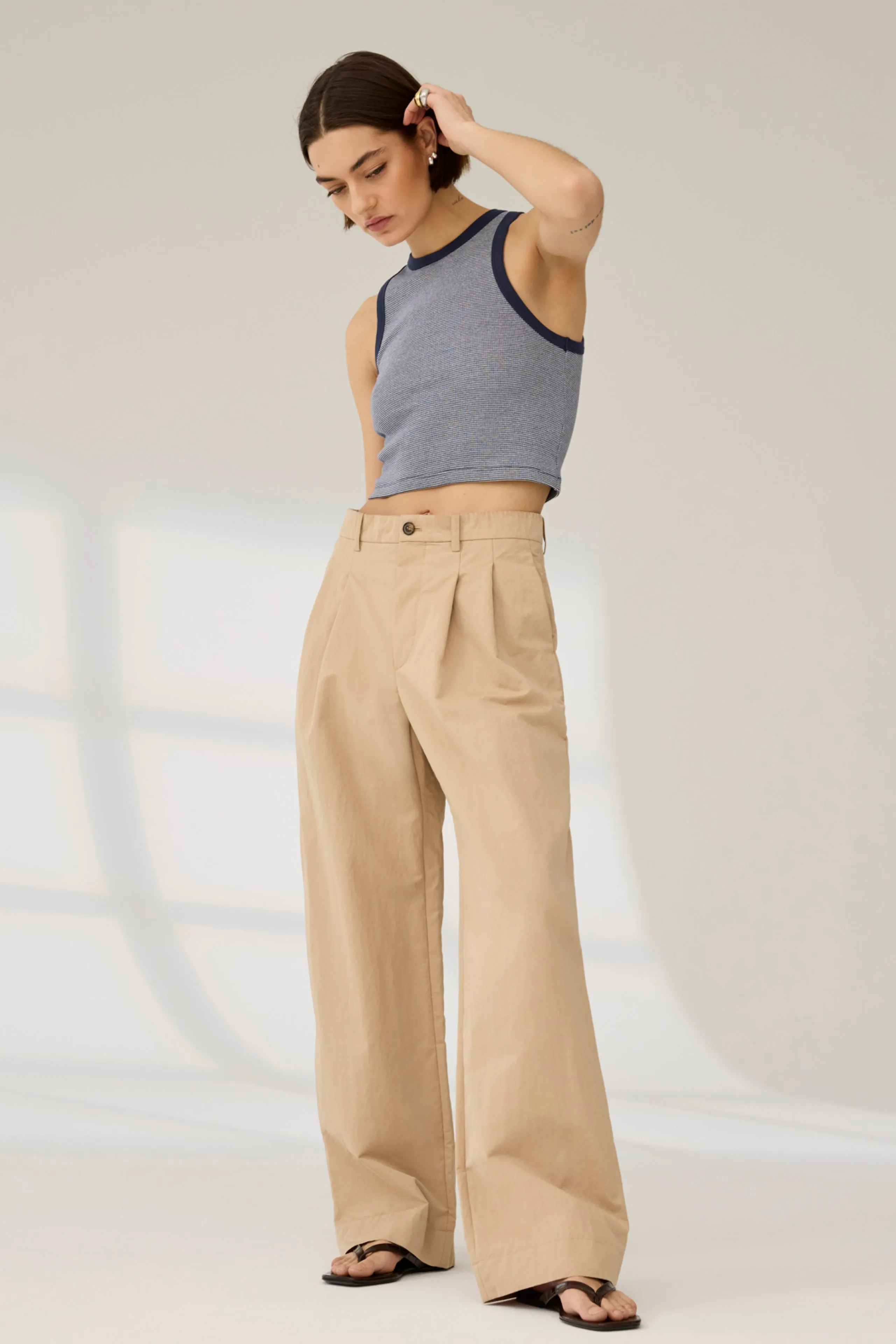 The Cropped Not So Basic Tank in Navy Micro Stripe sold by Sold Out NYC product image thumbnail 2