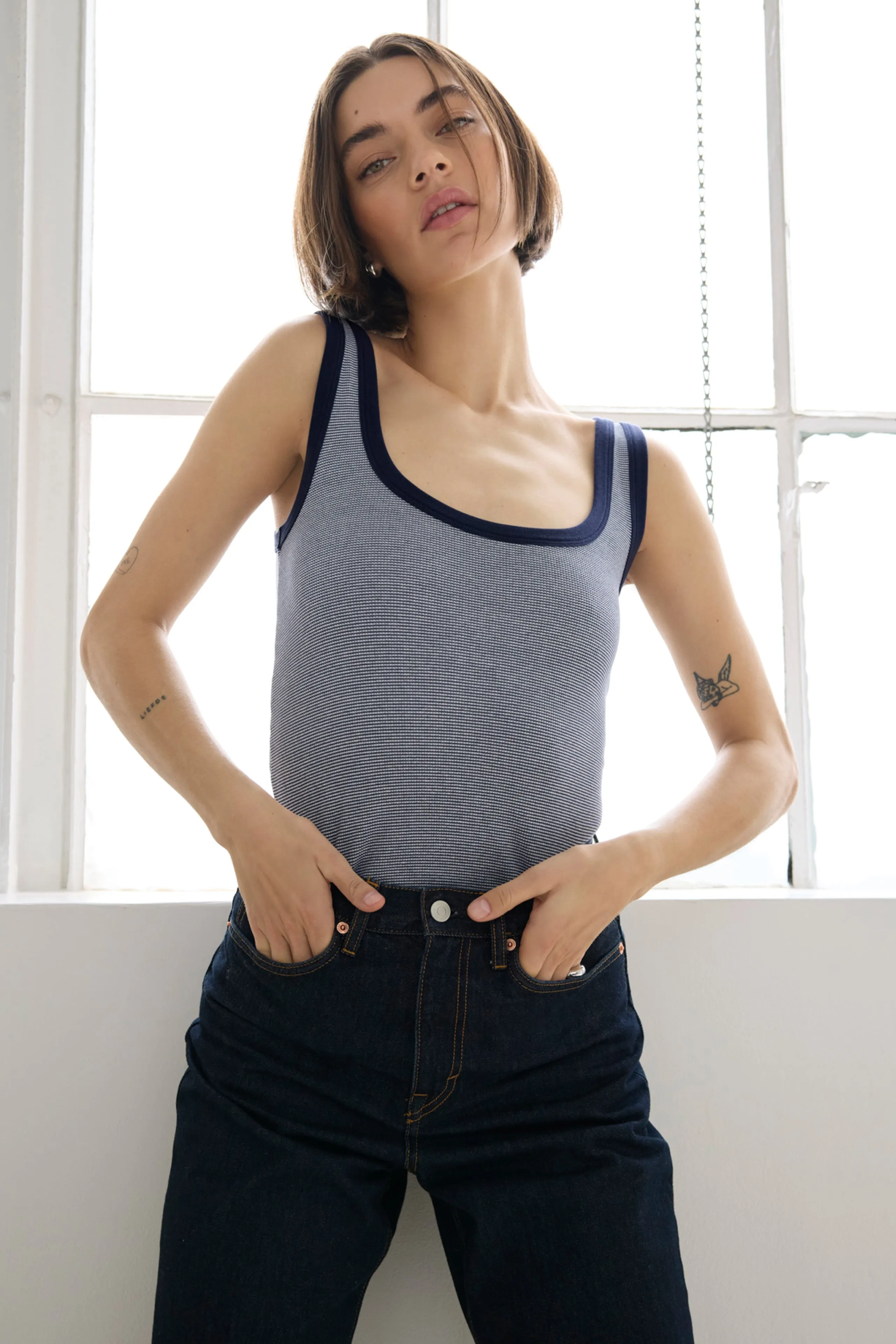 The Scoop It Up Tank in Navy Micro Stripe sold by Sold Out NYC product image thumbnail 3