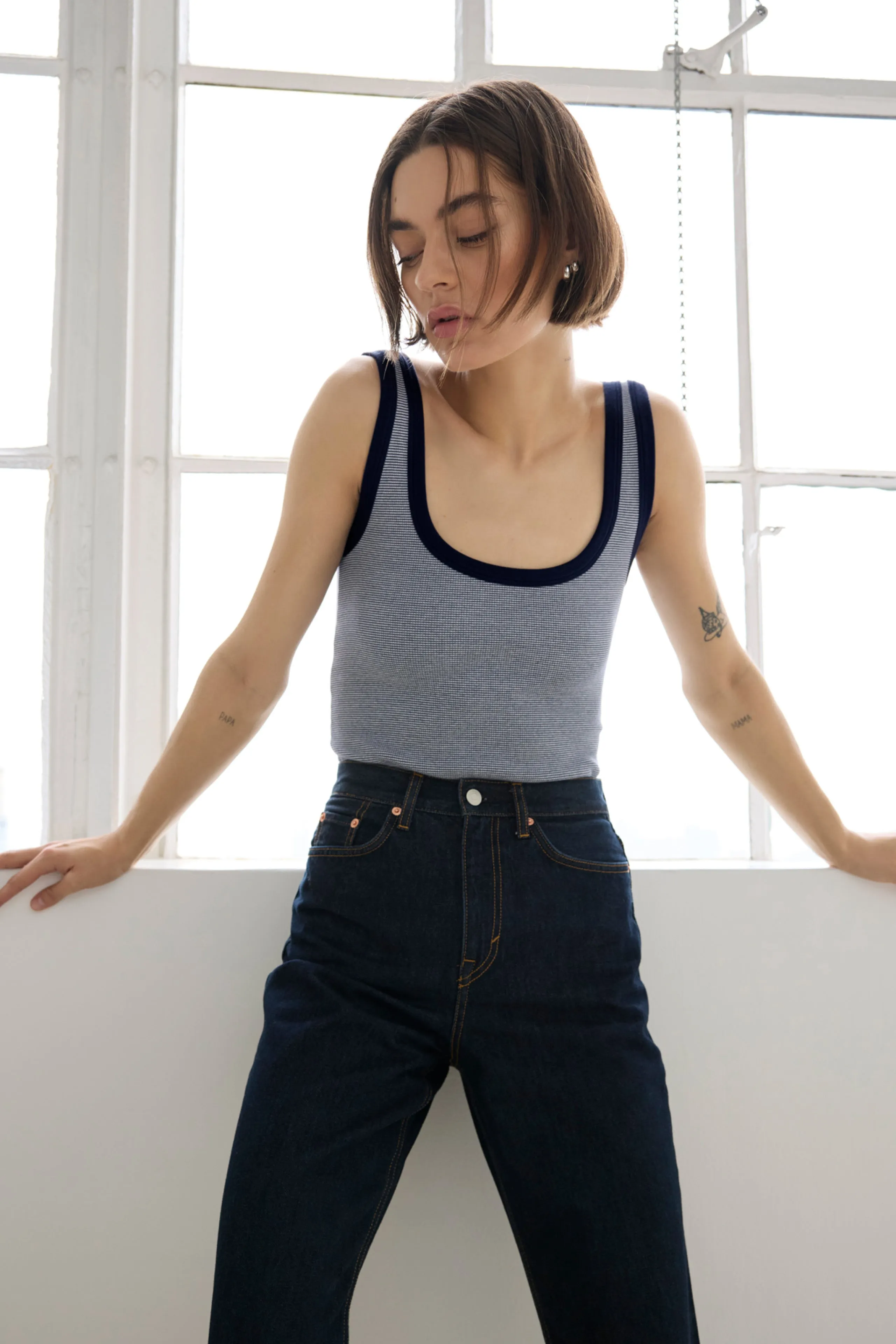 The Scoop It Up Tank in Navy Micro Stripe sold by Sold Out NYC product image thumbnail 2