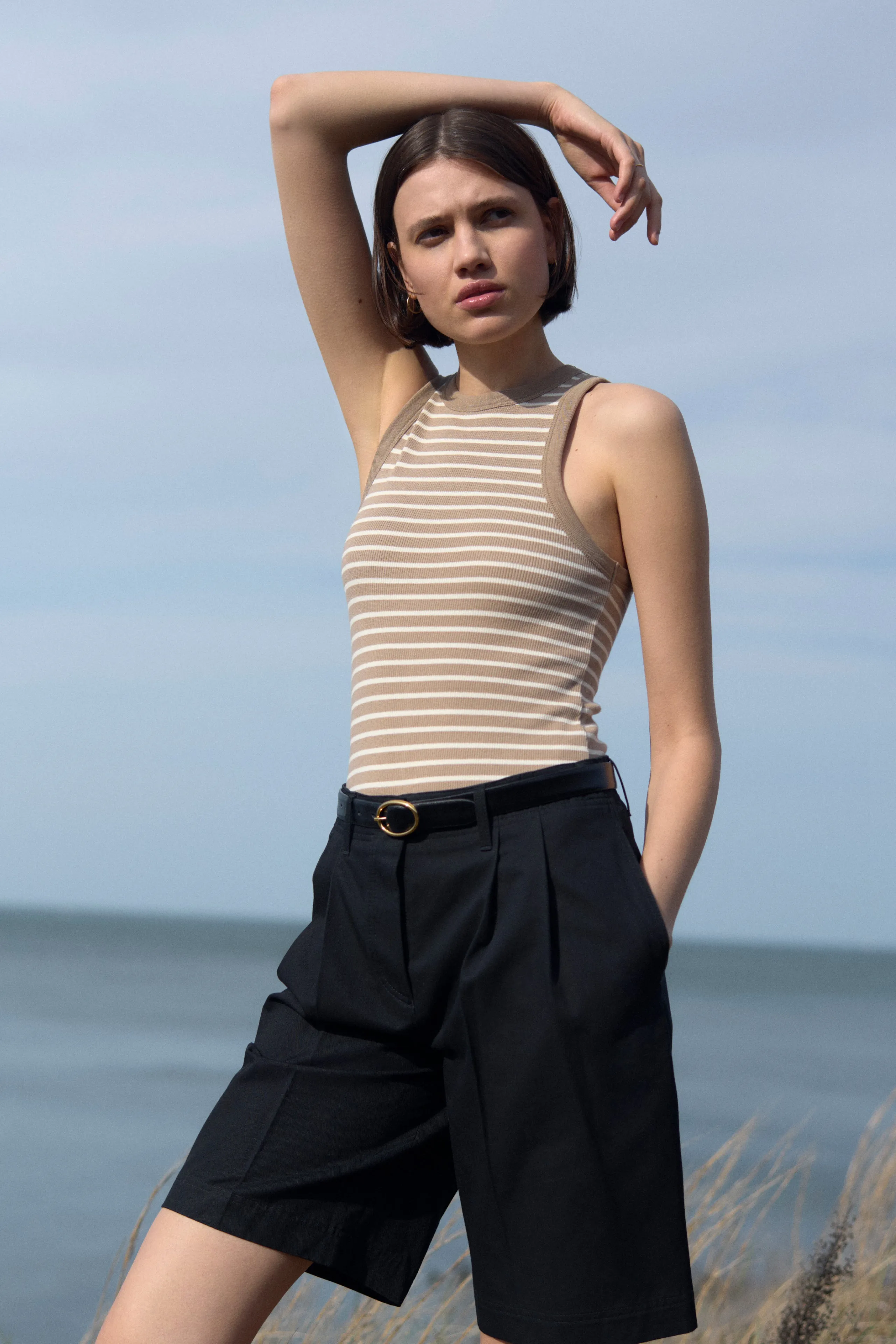 The Not So Basic Tank in Chai Stripe sold by Sold Out NYC product image thumbnail 3