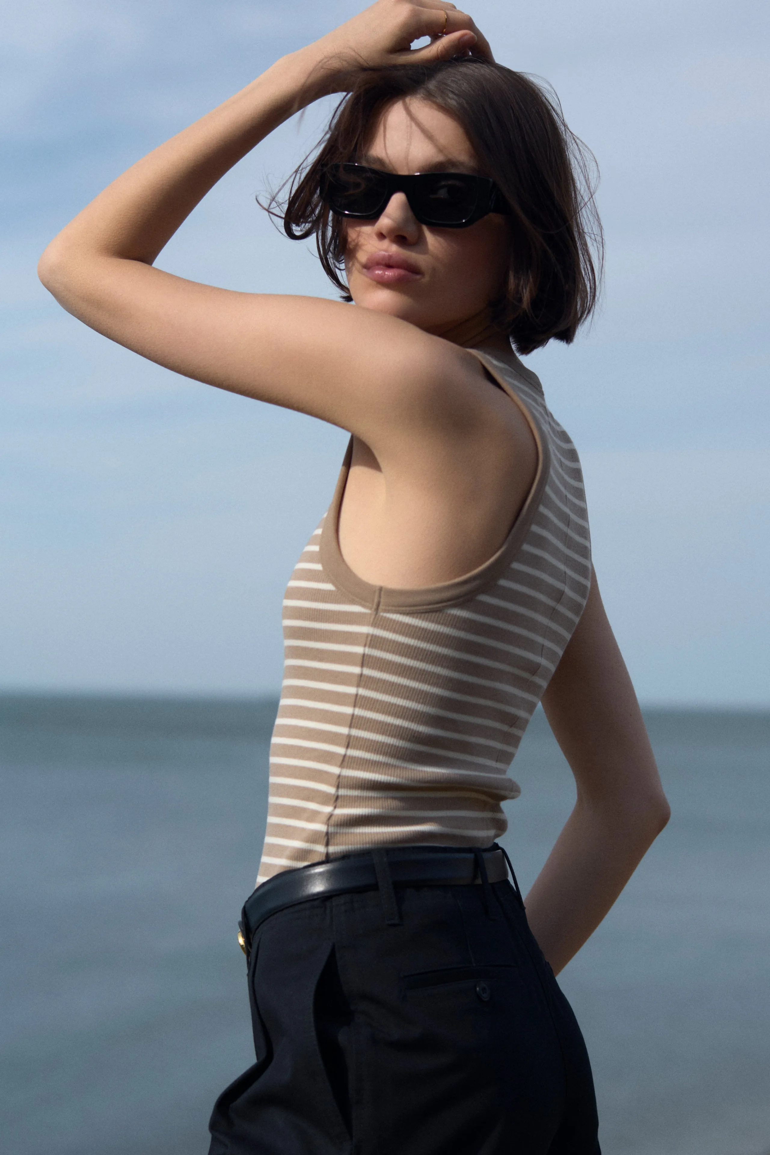 The Not So Basic Tank in Chai Stripe sold by Sold Out NYC product image thumbnail 2