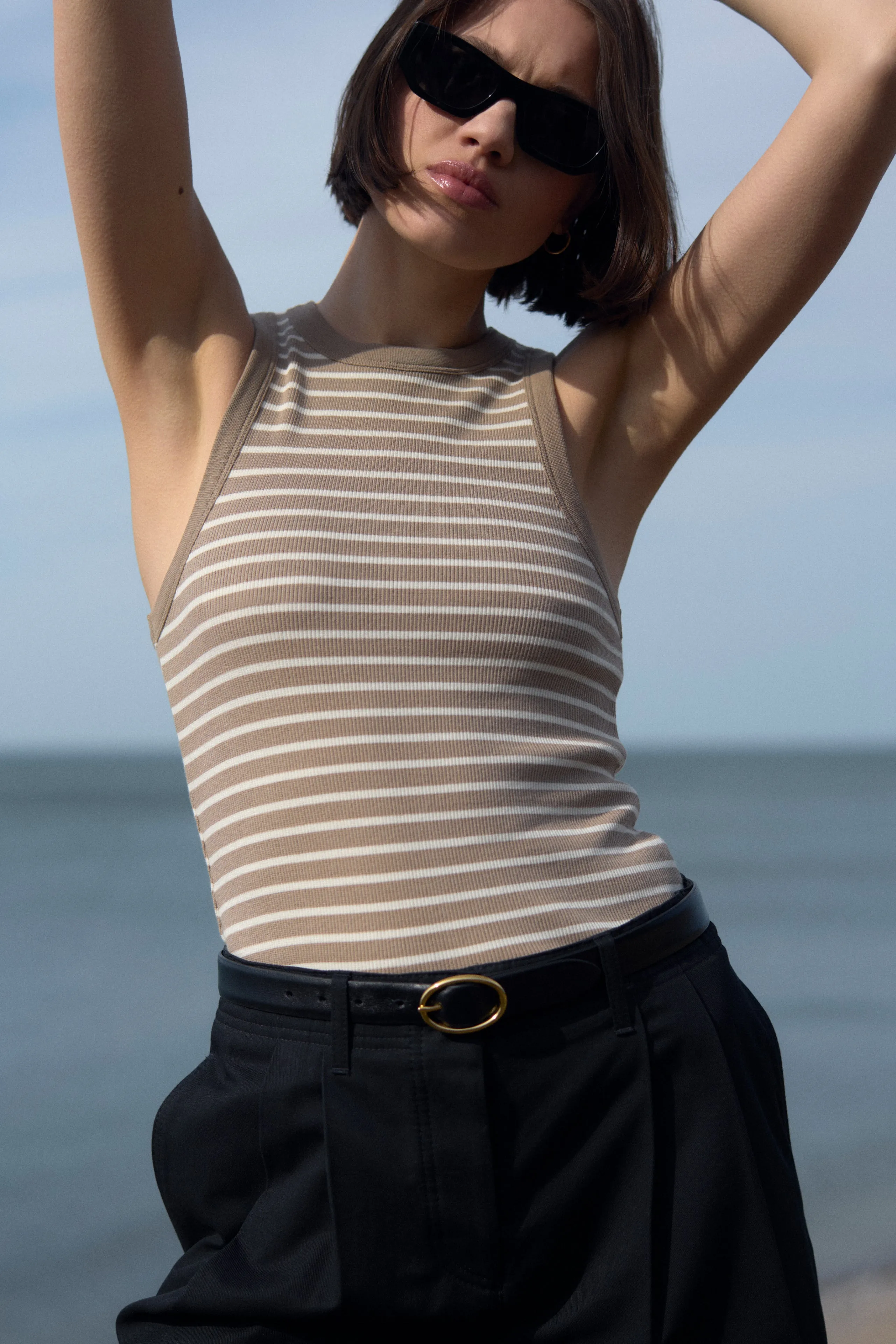 The Not So Basic Tank in Chai Stripe sold by Sold Out NYC product image thumbnail 4